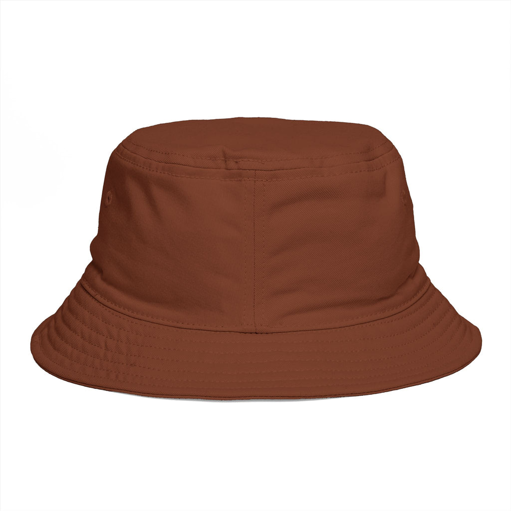 QLQ Streetwear Brown Embroidered Bucket Hat — Palm Logo Urban Sun Hat