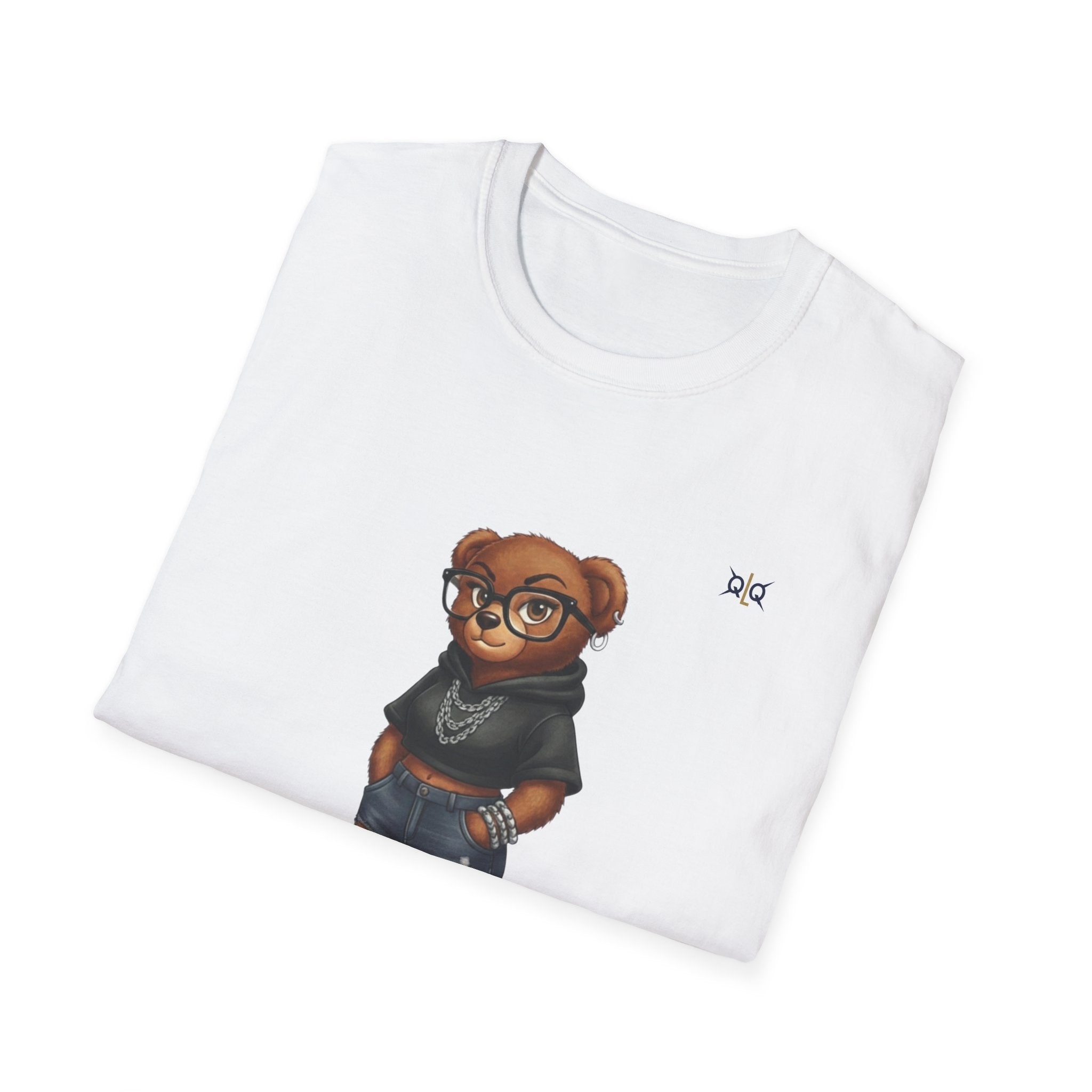 Cute Bear Kid Character T-Shirt | Cartoon Teddy in Hoodie and Denim Shorts