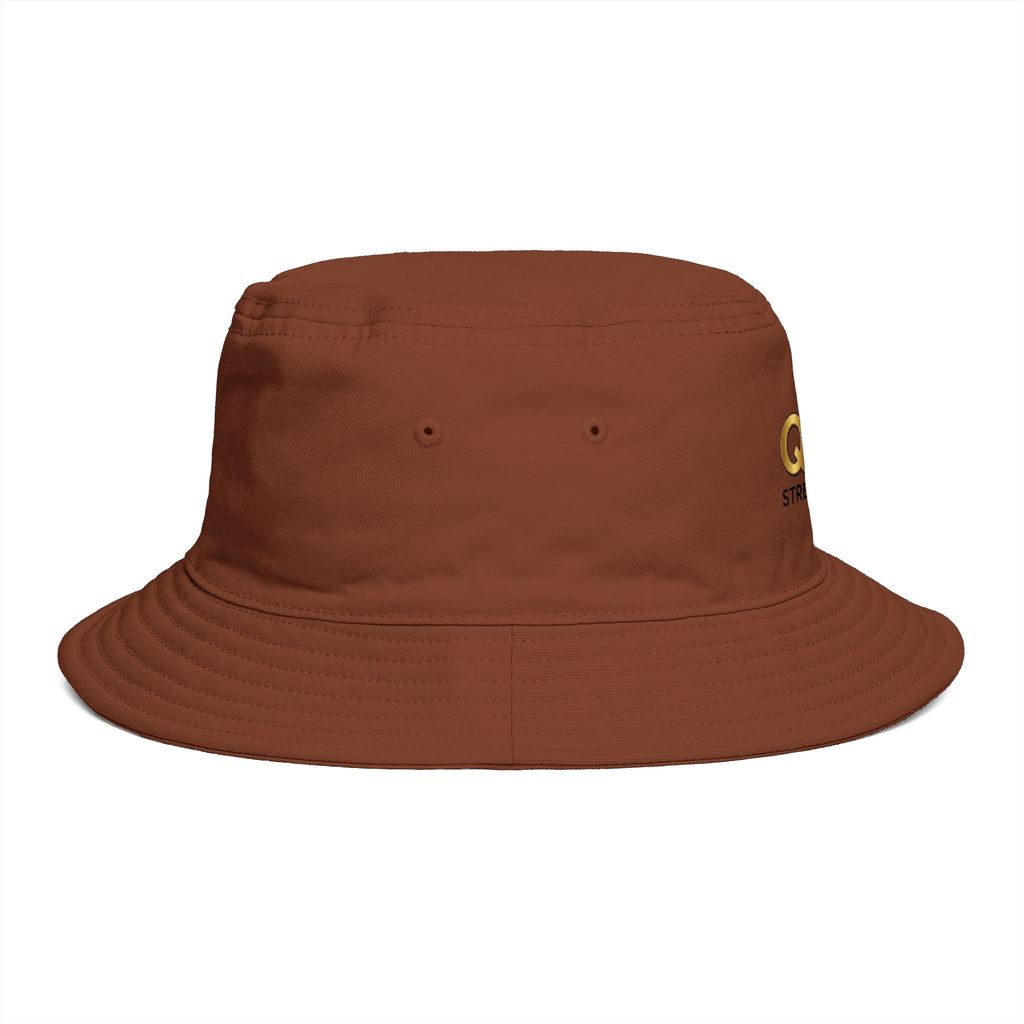 QLQ Streetwear Brown Embroidered Bucket Hat — Palm Logo Urban Sun Hat