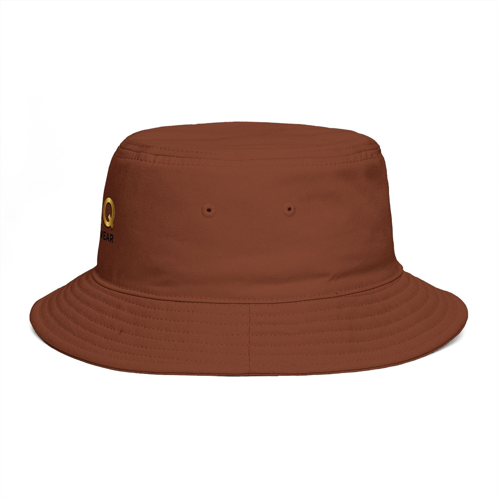 QLQ Streetwear Brown Embroidered Bucket Hat — Palm Logo Urban Sun Hat