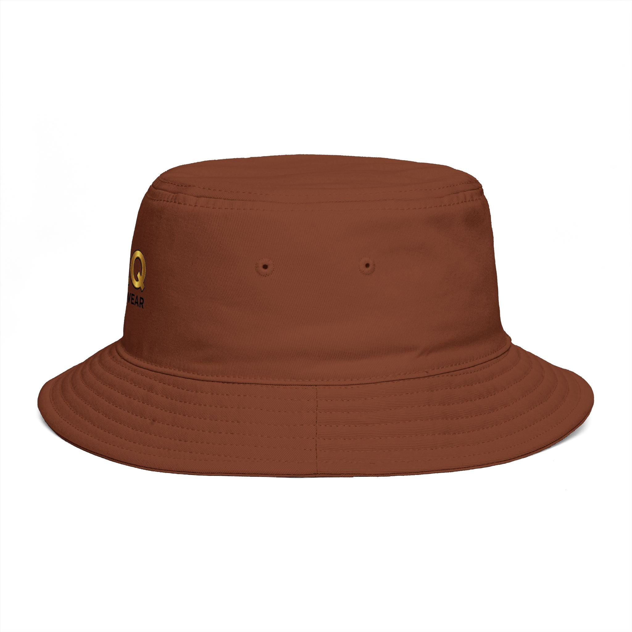 QLQ Streetwear Brown Embroidered Bucket Hat — Palm Logo Urban Sun Hat