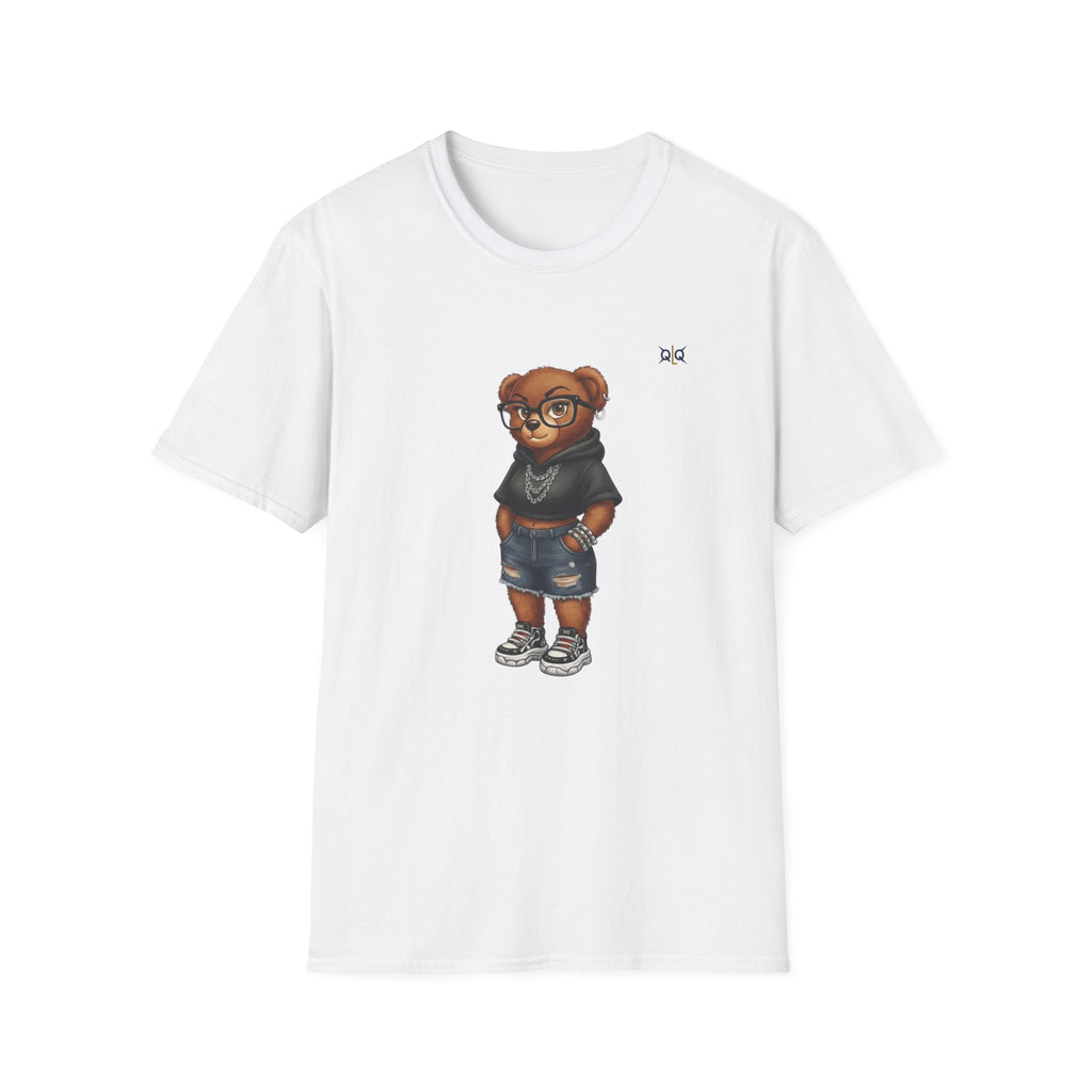 Cute Bear Kid Character T-Shirt | Cartoon Teddy in Hoodie and Denim Shorts